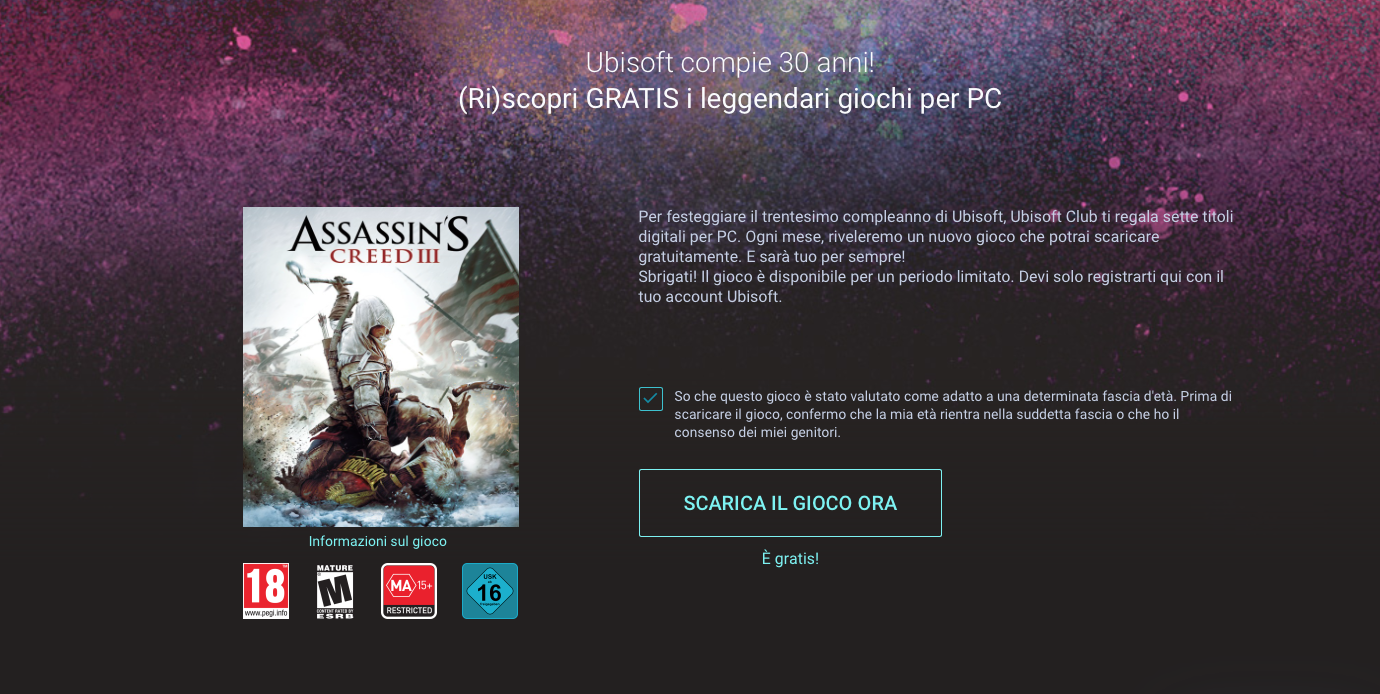 Disponibile per il download Assassin’s Creed III per PC gratis