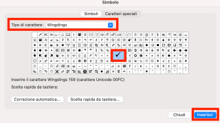 Selezione del segno di spunta