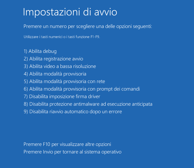 Modalità provvisoria windows 10