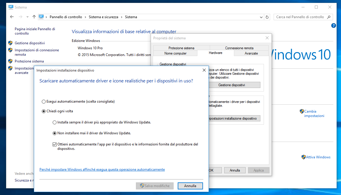 Disattivare gli aggiornamenti automatici dei driver in Windows 10