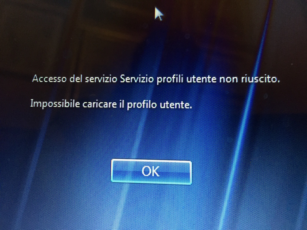 Windows, accesso servizio profilo utente non riuscito