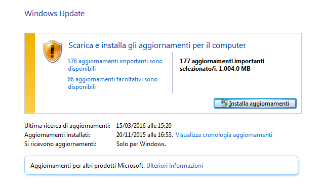 Windows Update, installazione non riuscita