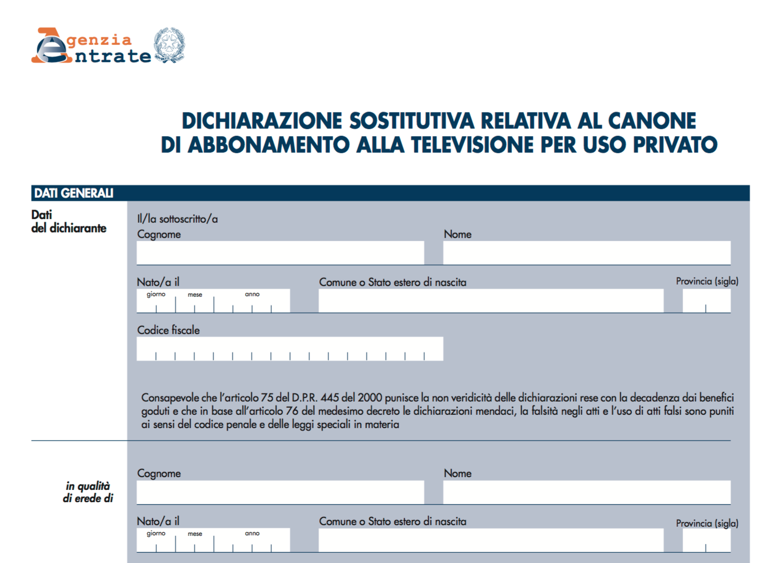 modulo per disdetta canone rai